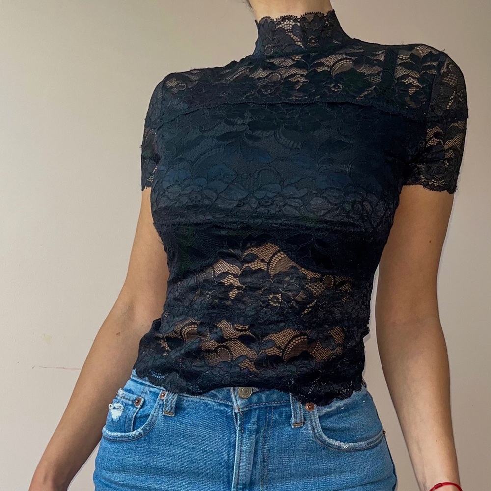 Guess lace mock neck top